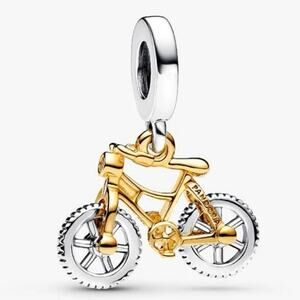 NEW Pandora Two Tone Spinning Bicycle Dangle Charm Sterling Silver 14K Gold